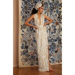 Diarrablu Mailys Fiore Jacquard Gold Convertible Dress Women's Medium